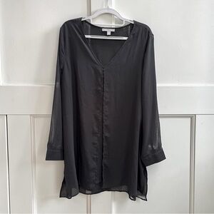 Jessica London Black Sheer V-Neck Tunic Blouse